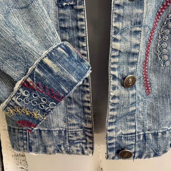 VTG Hearts of Palm Embroidered Denim Jacket Blue Paisley Size 14 L/XL Boho Artsy - Picture 3 of 11